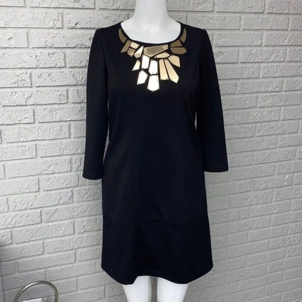 Vince Camuto Women Embellished Black Shift Dress Size 4